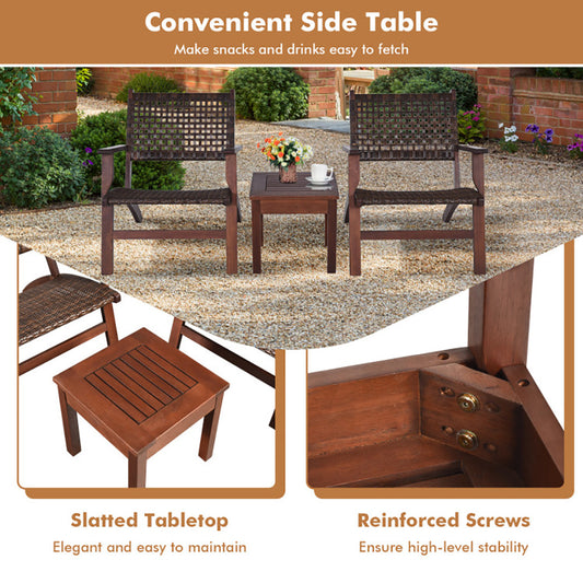 Three Piece Outdoor Wooden Rattan Patio Furniture Set