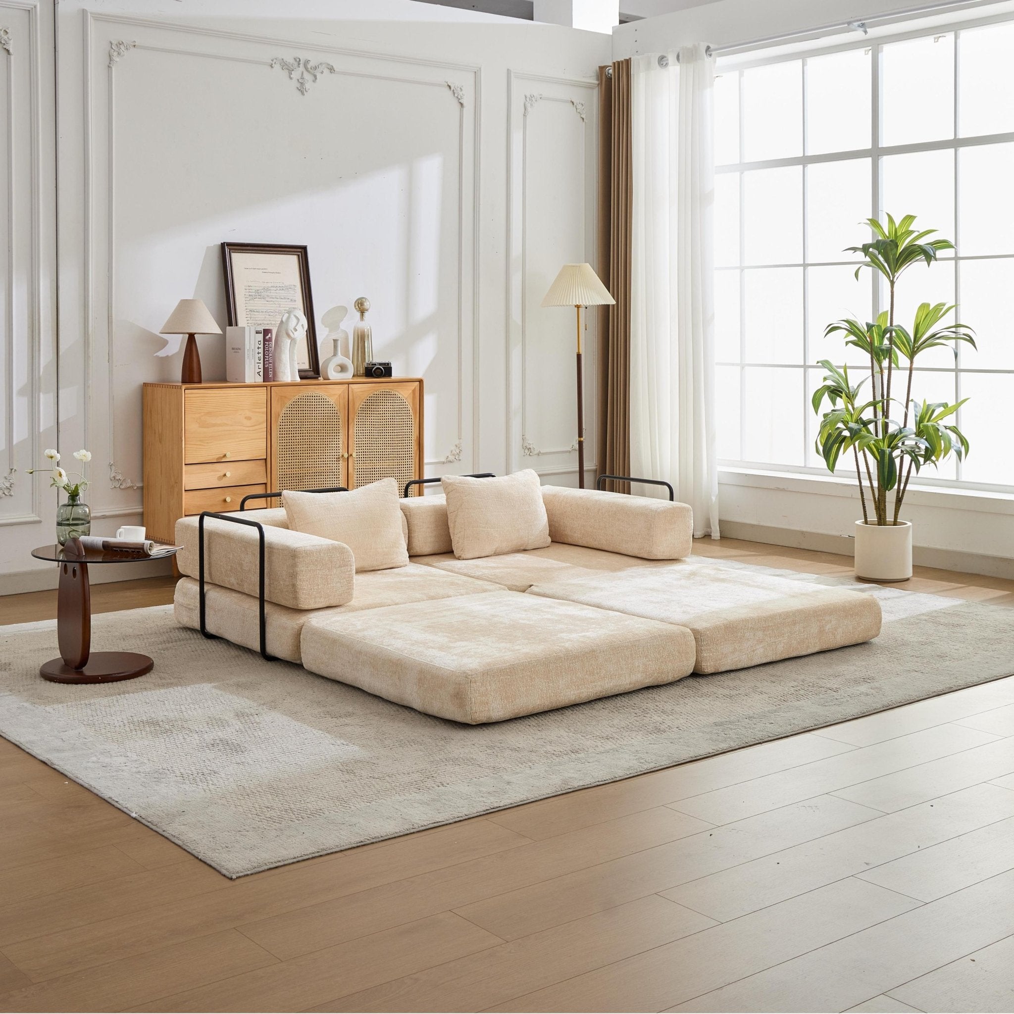 Anthony & Home chenille convertible floor sofa bed in limited edition, showcasing soft chenille fabric and versatile design.