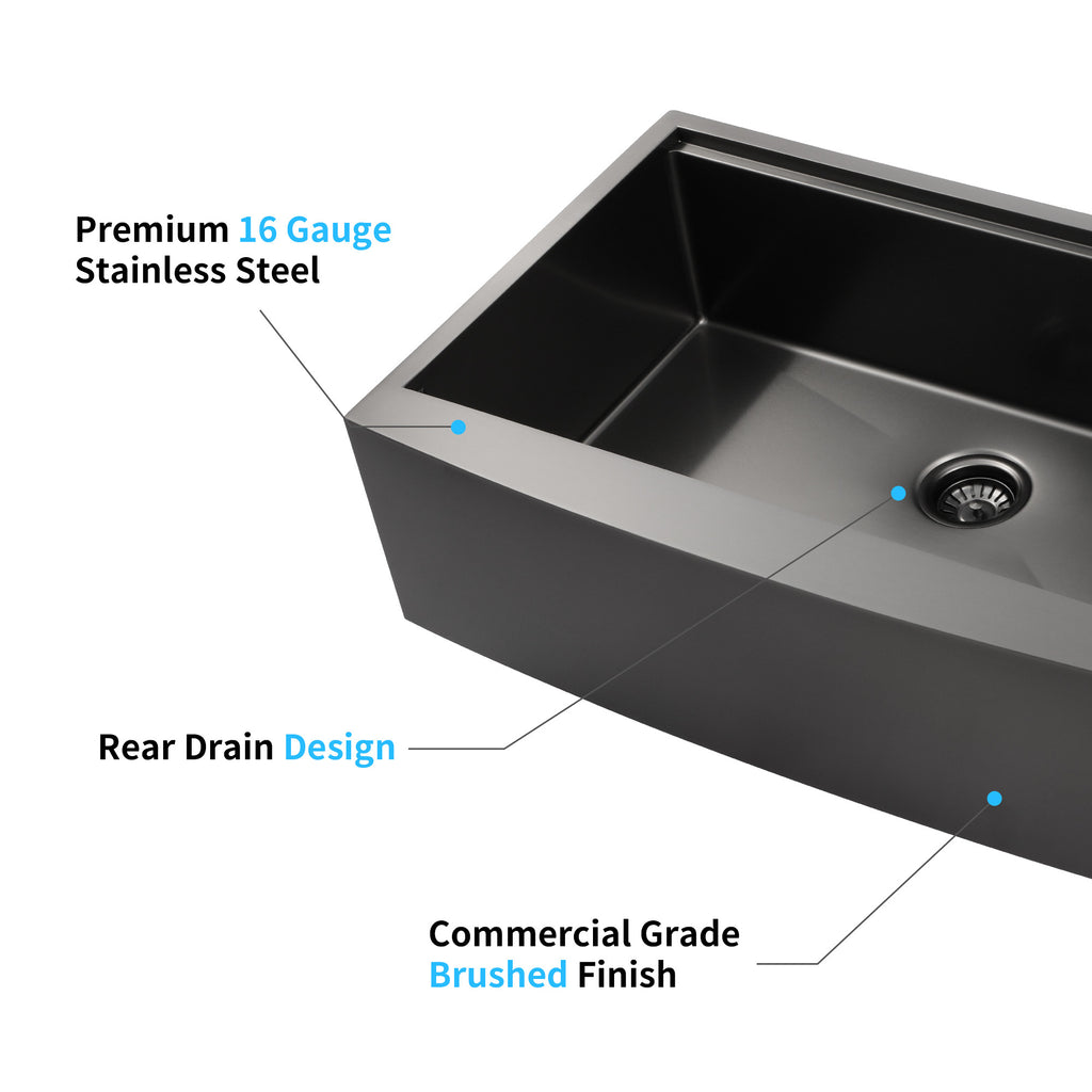Anthony & Home stainless steel farmhouse apron front sink with workstation and single bowl, durable brushed finish for kitchen use.