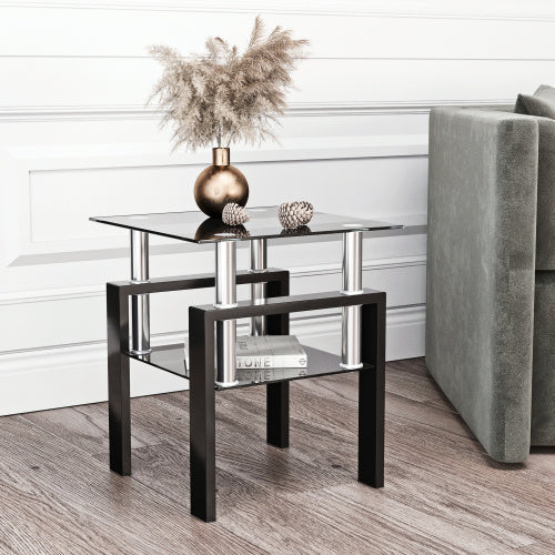 Modern Tempered Glass Coffee And End Table Black Square