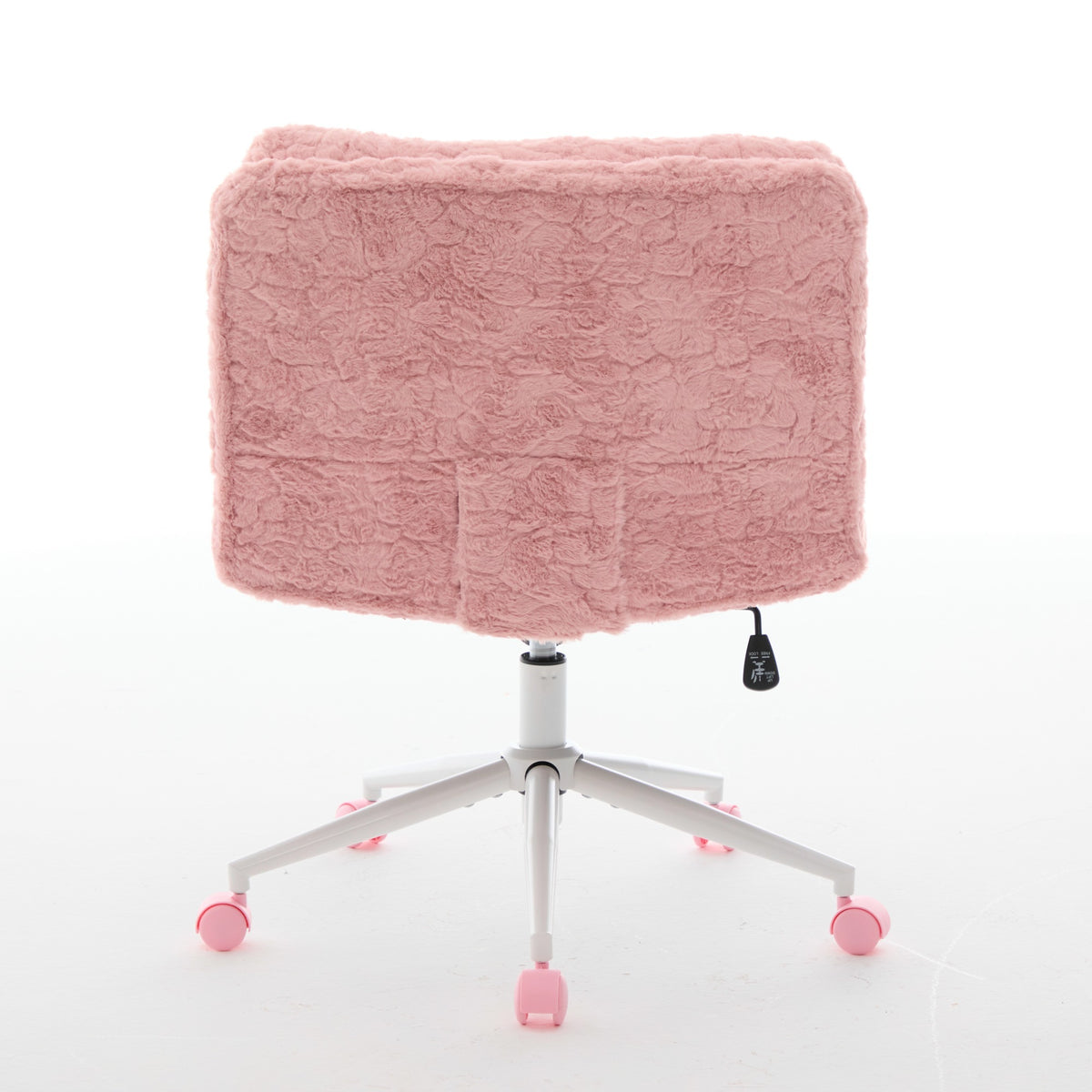 Anthony & Home Studio Pink Faux Rabbit Hair Office Chair with wide 26.4-inch seat and metal base for stylish workspace comfort.