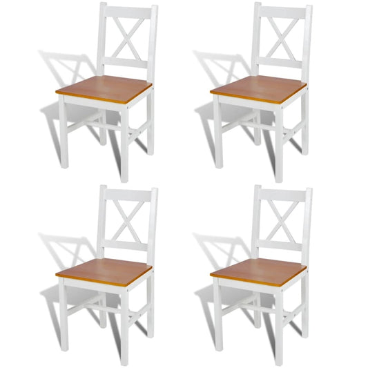 White Pinewood Dining Chairs 4 Piece Set For Kitchen