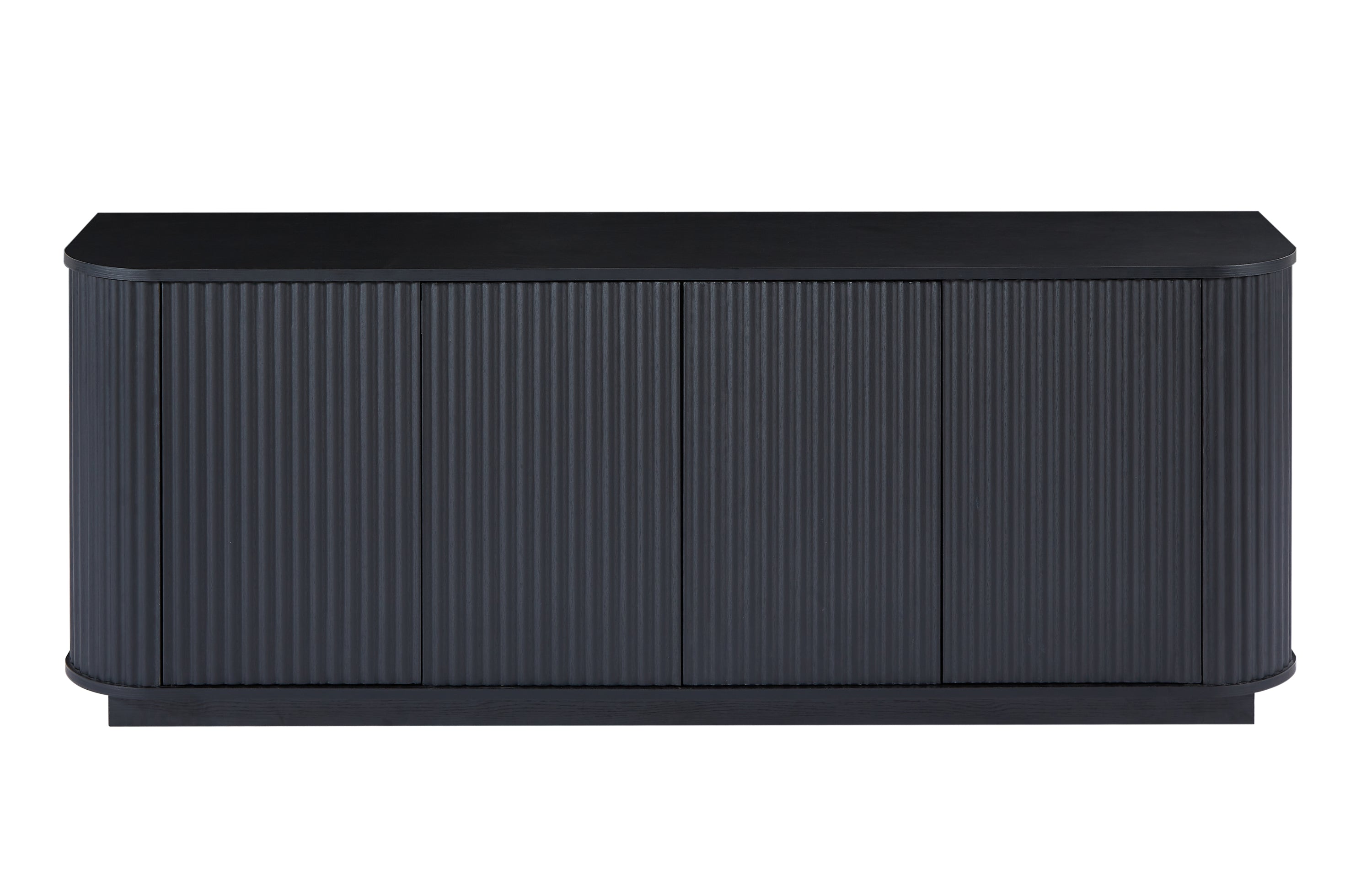 Black wood sideboard with a wave pattern design, ideal for TV stand or storage, by Anthony & Home.