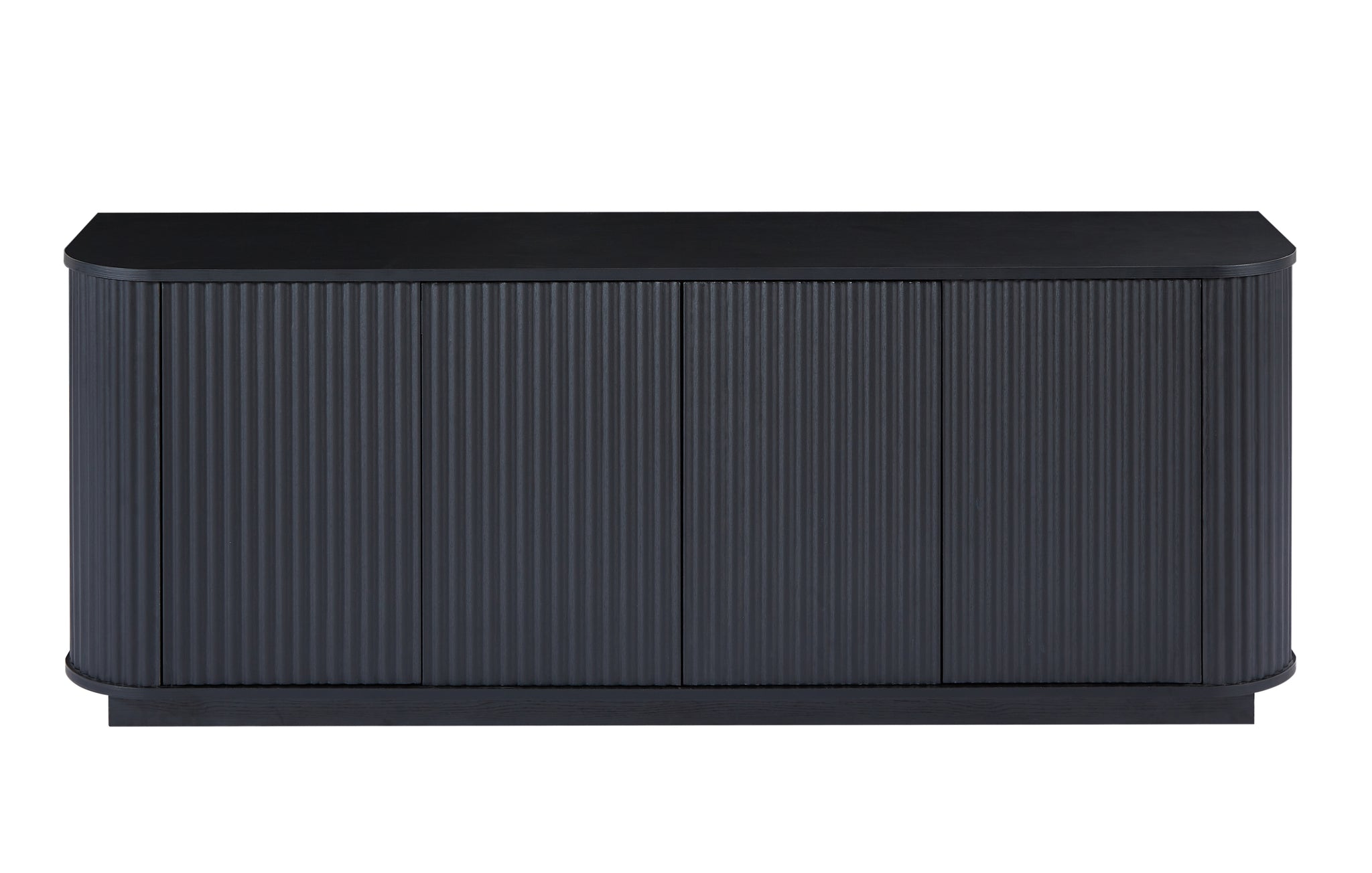 Black wood sideboard with a wave pattern design, ideal for TV stand or storage, by Anthony & Home.