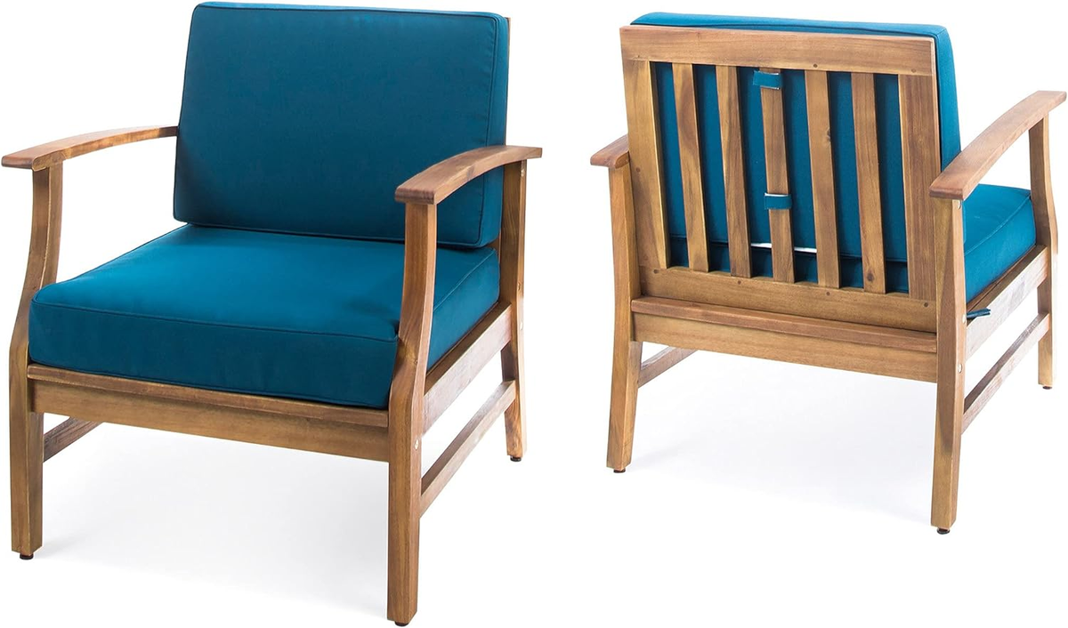 Set of two Anthony & Home velvet blue Perla Club Chairs with stylish design and plush upholstery.
