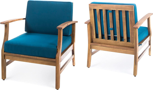 Set of two Anthony & Home velvet blue Perla Club Chairs with stylish design and plush upholstery.