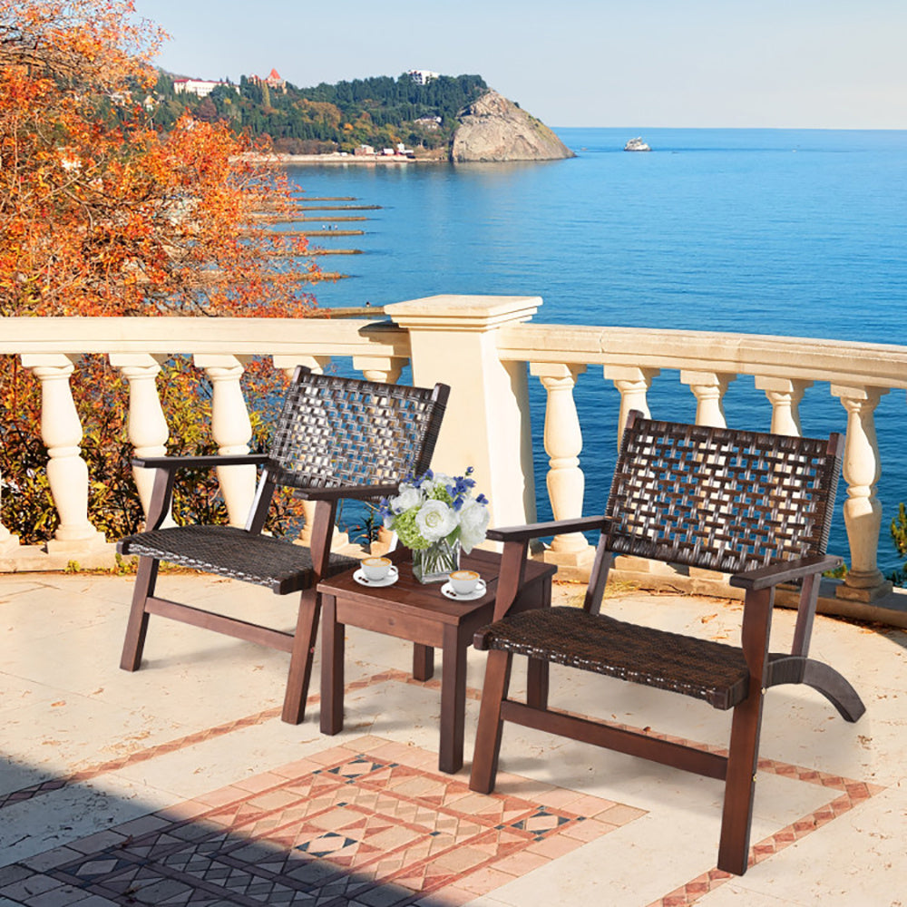 Three Piece Outdoor Wooden Rattan Patio Furniture Set