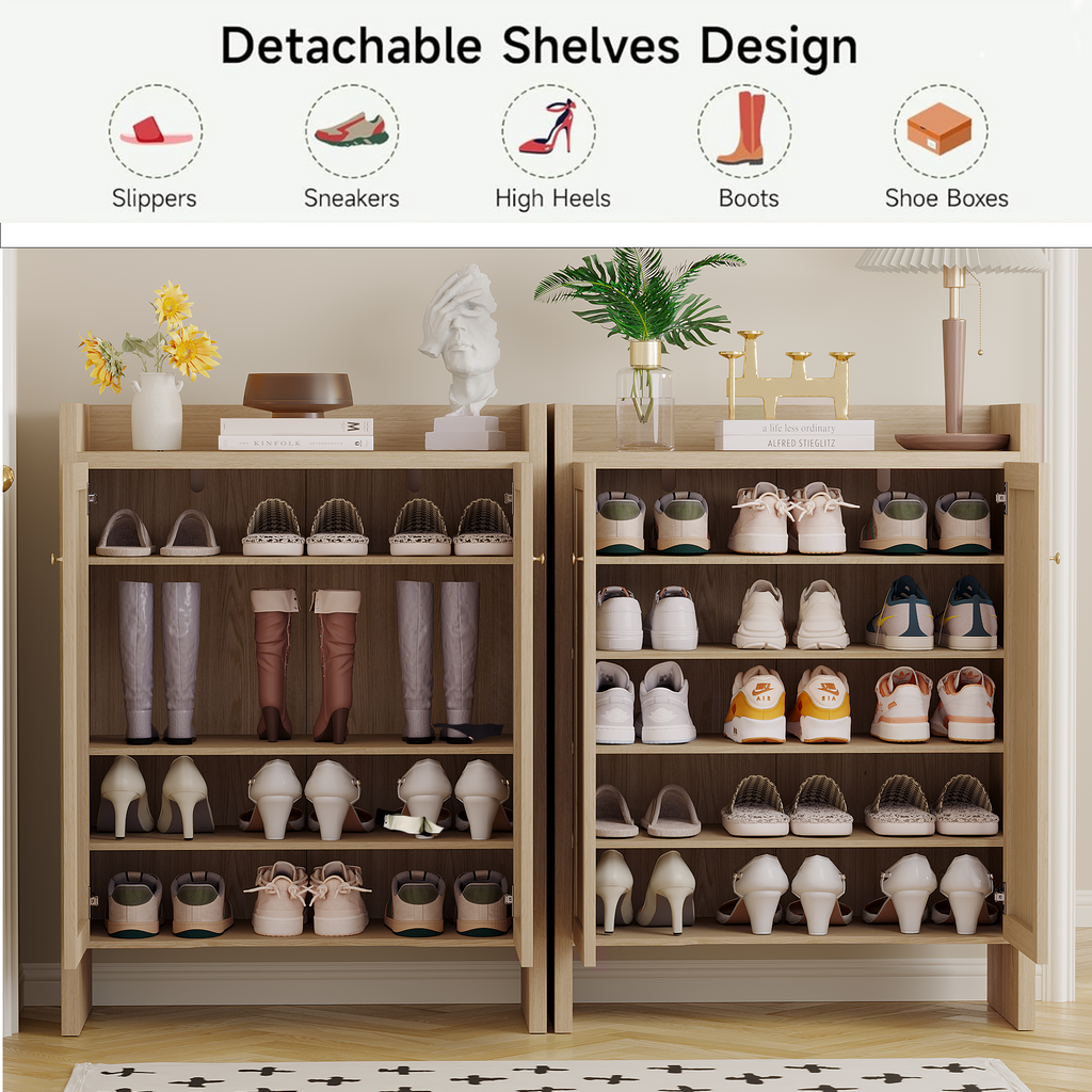 Walnut finish 6-tier Anthony & Home shoe cabinet, freestanding entryway organizer with multiple storage compartments.