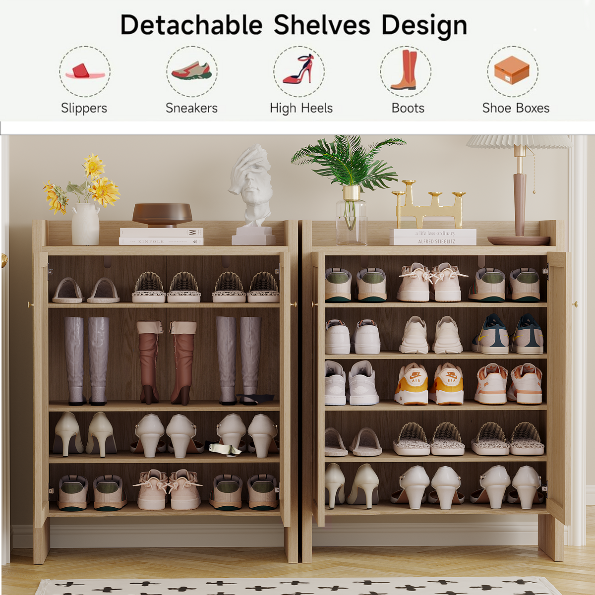 Walnut finish 6-tier Anthony & Home shoe cabinet, freestanding entryway organizer with multiple storage compartments.