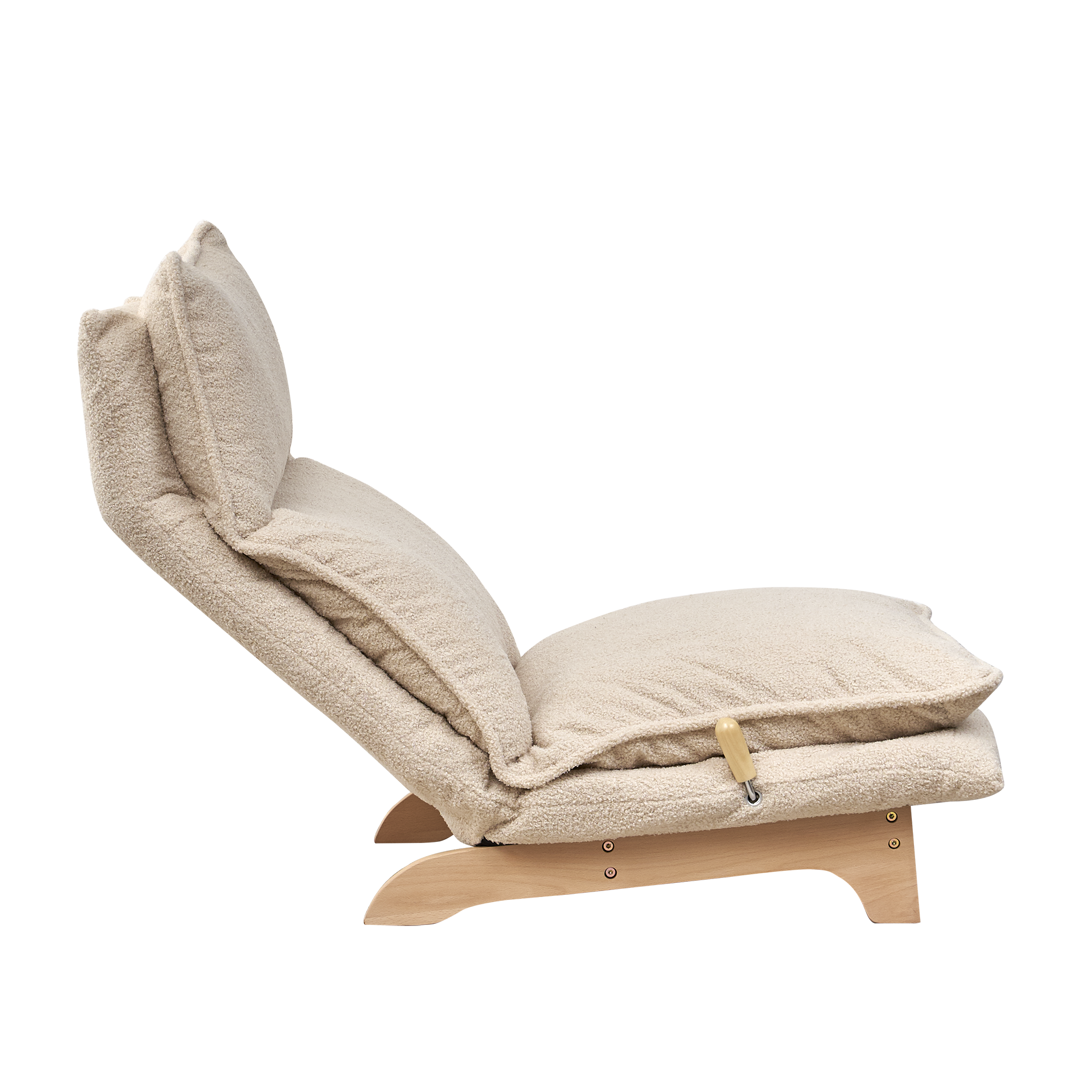 Beige Anthony & Home Studio foldable metal frame recliner with padded seat and backrest, designed for comfortable relaxation.