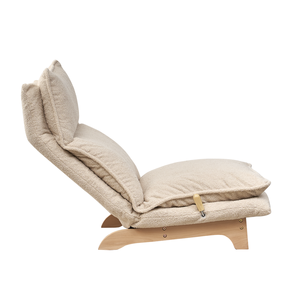 Beige Anthony & Home Studio foldable metal frame recliner with padded seat and backrest, designed for comfortable relaxation.