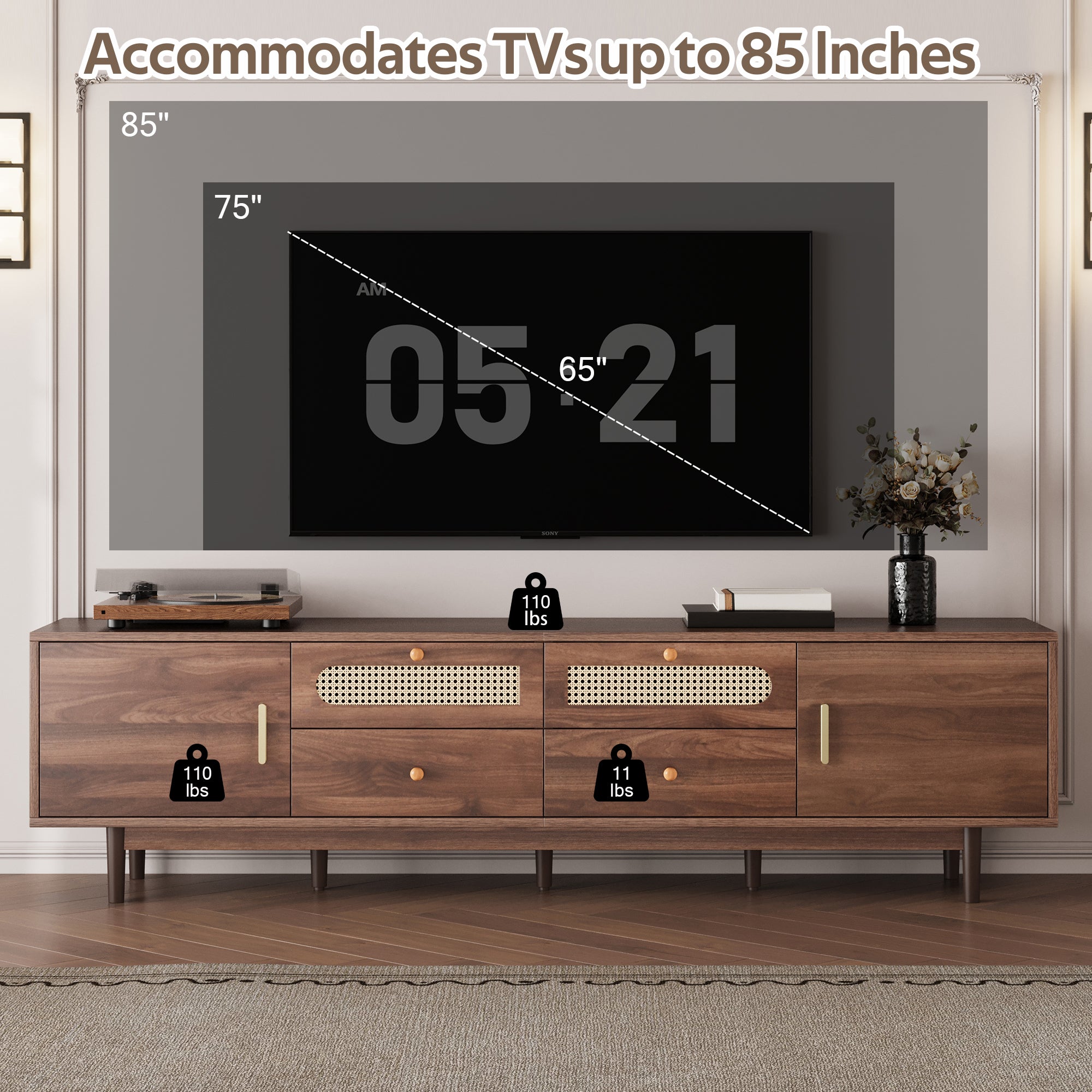 Dark brown pine wood entertainment center with storage compartments by Anthony & Home, showcasing a modern design.