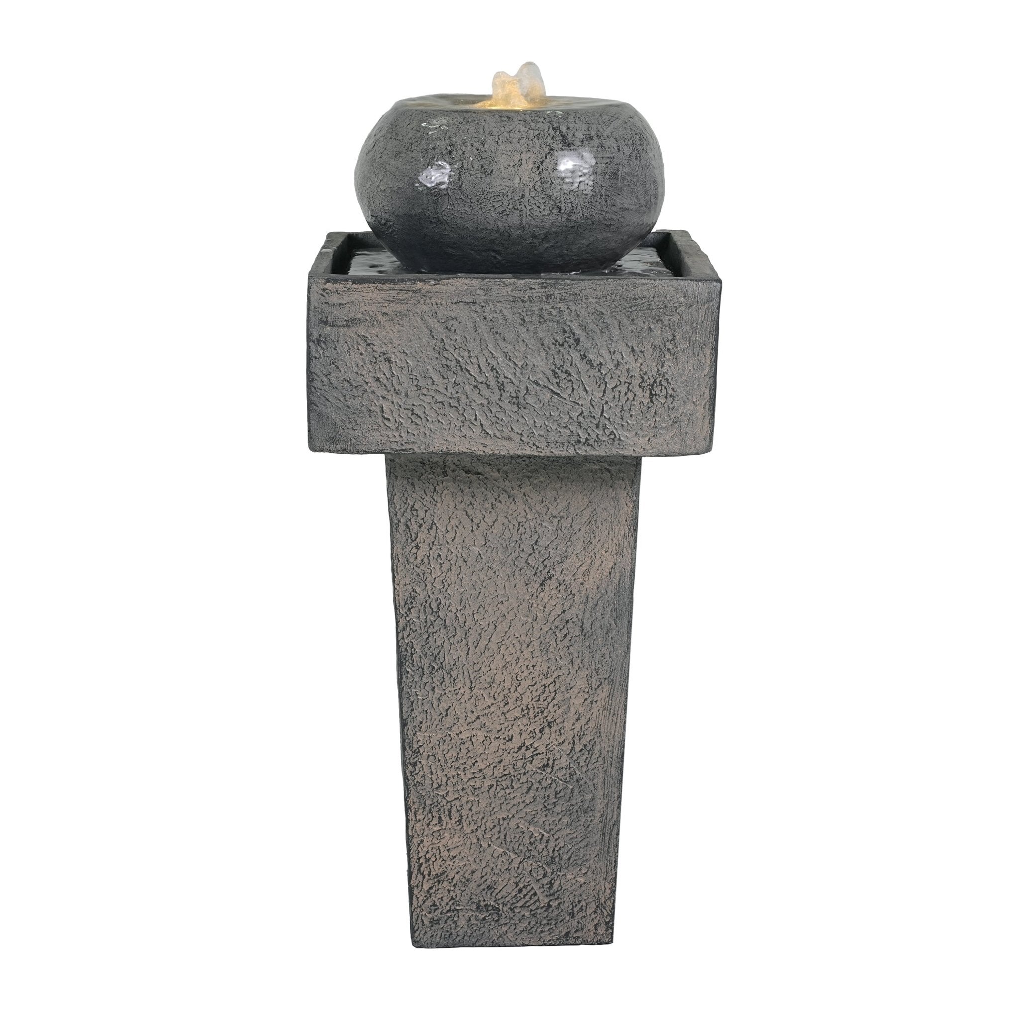 Concrete column fountain with integrated lighting by Anthony & Home, featuring a modern design and water feature for outdoor decor.