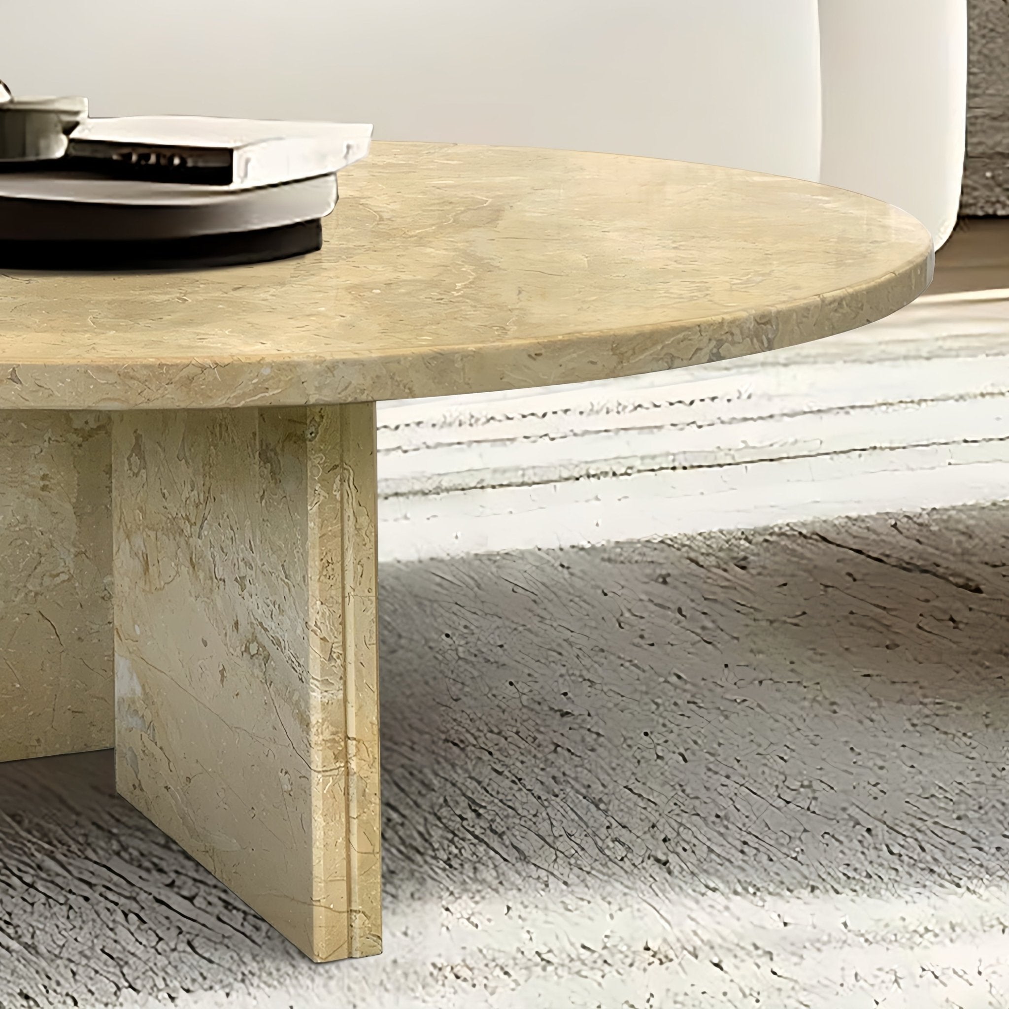 Anthony & Home Glod Signature natural marble round coffee table with sleek design and polished surface.