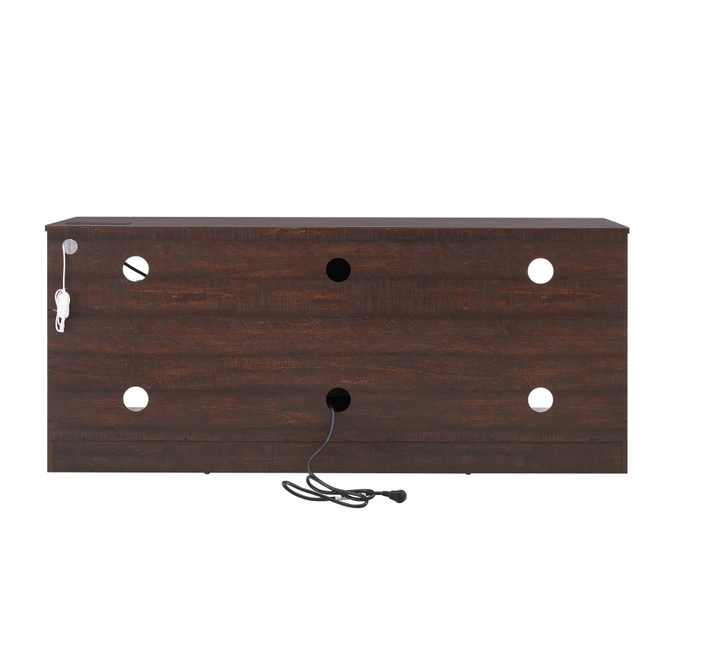 Anthony & Home electric fireplace TV stand with glass shelves, LED lighting, USB outlet, part of the Studio Collection.