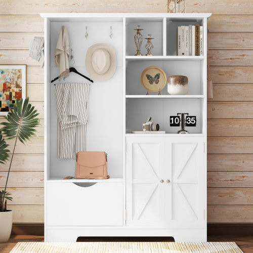 White Hall Tree With Shelves Bench And Coat Rack Storage
