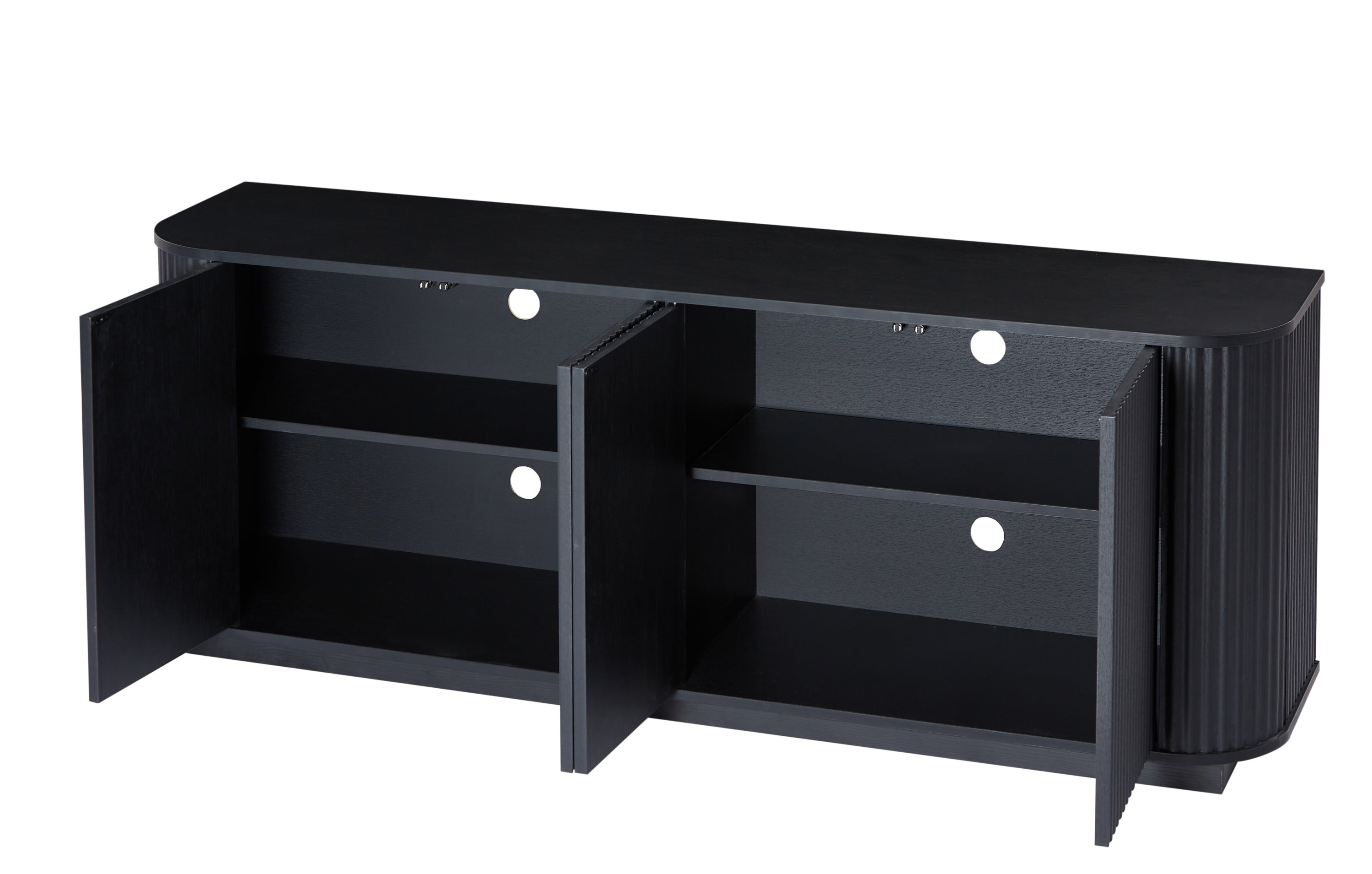 Studio Wave Pattern Black Wood Sideboard TV Stand by Anthony & Home with sleek wave design and spacious storage compartments.