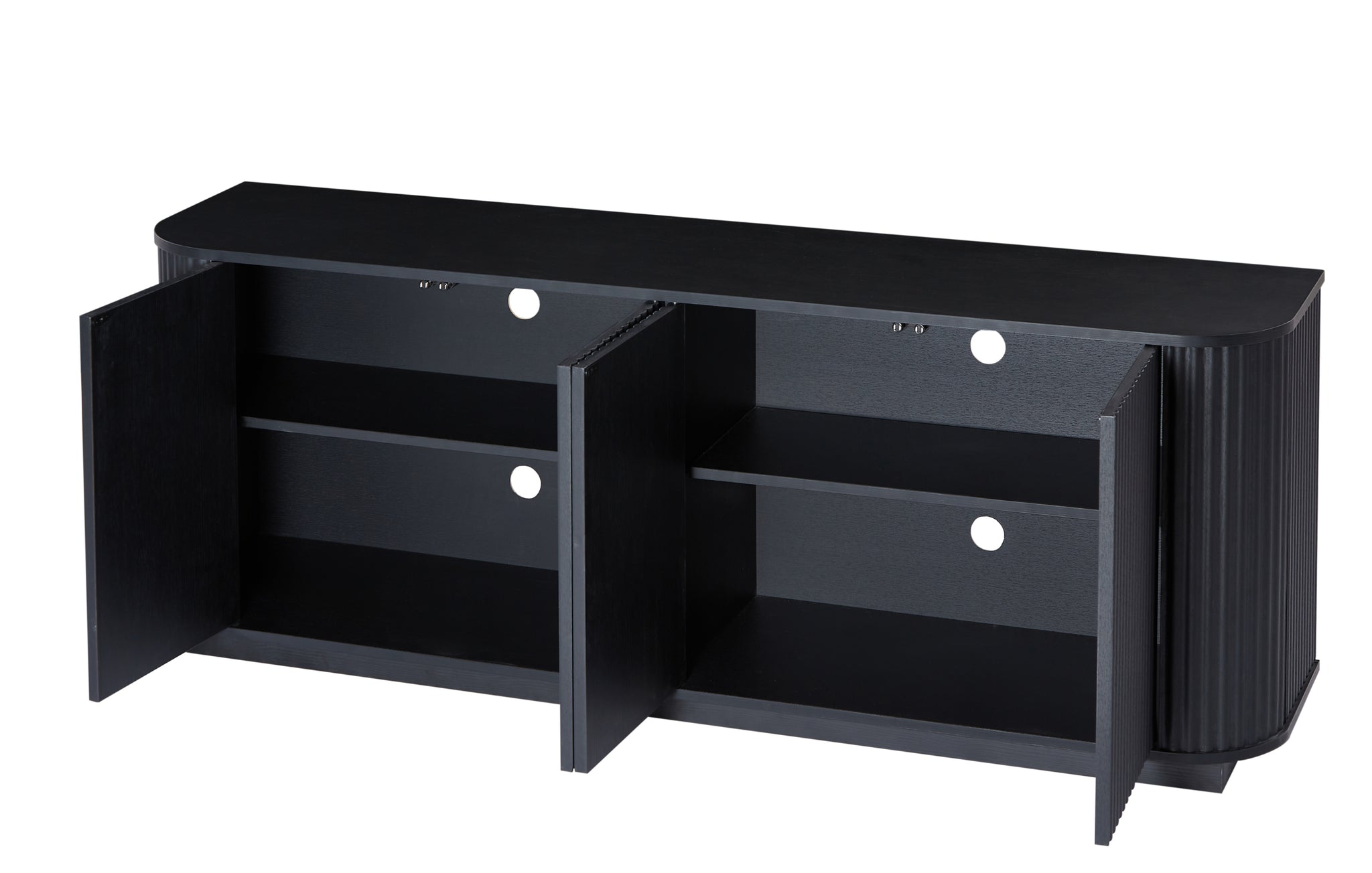 Studio Wave Pattern Black Wood Sideboard TV Stand by Anthony & Home with sleek wave design and spacious storage compartments.