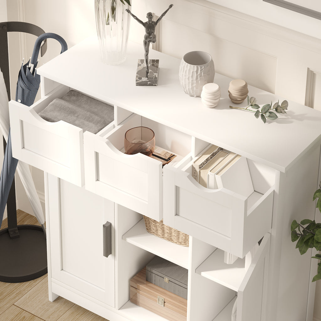 White Storage Cabinet With Drawers And Shelves For Home