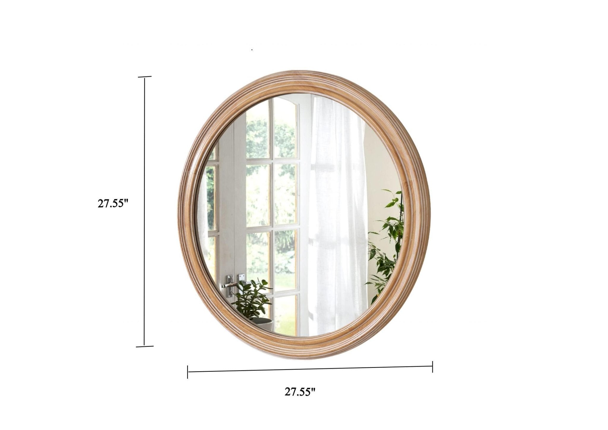 Antique whitewash wood and metal round wall mirror, 27.56 inches, from the Heritage Collection by Anthony & Home.