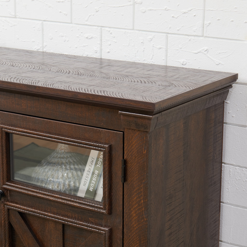 Anthony & Home Espresso Barnwood Two Door Media Console with rustic wooden finish and modern design for living room storage