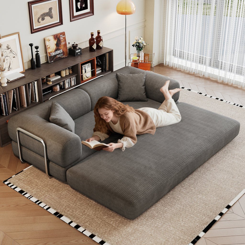Modular sofa bed from Anthony & Home's Atelier Collection showing a contemporary fabric sofa with adjustable bed sections.