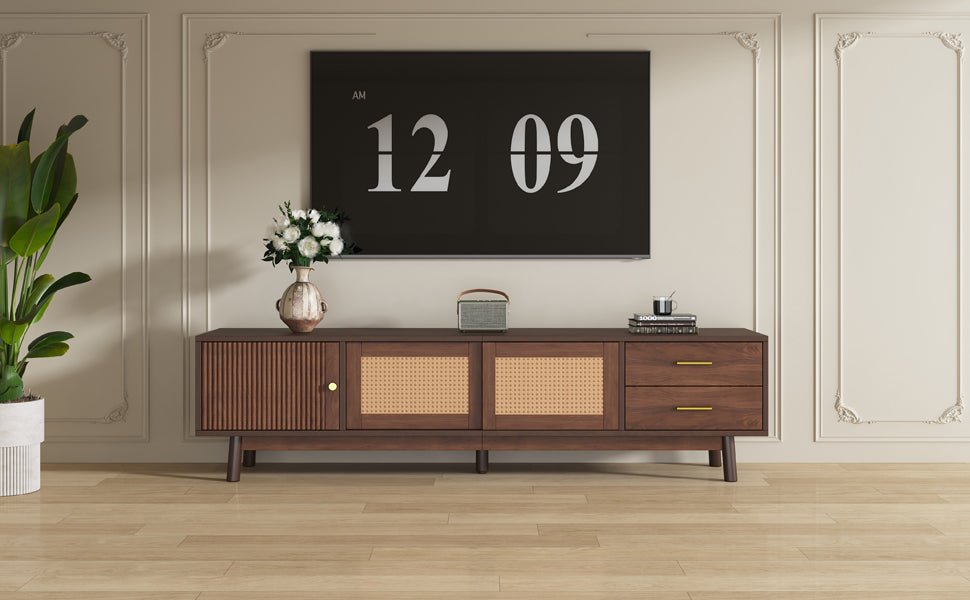 Dark brown solid wood Heritage Collection TV stand by Anthony & Home with spacious shelves and a classic design.