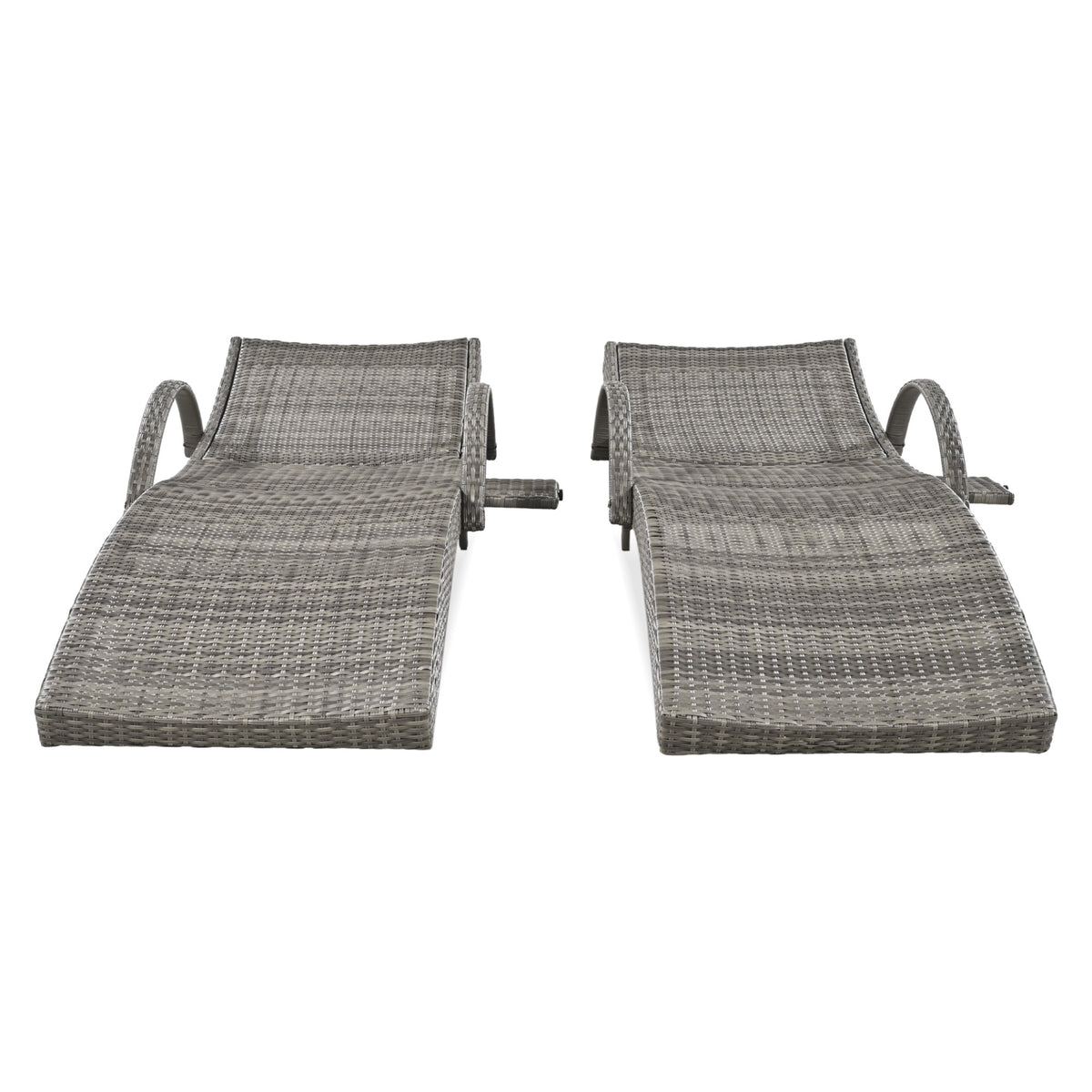 Outdoor wicker chaise lounge set with ergonomic wave design in grey, featuring Anthony & Home branding and comfortable cushions.