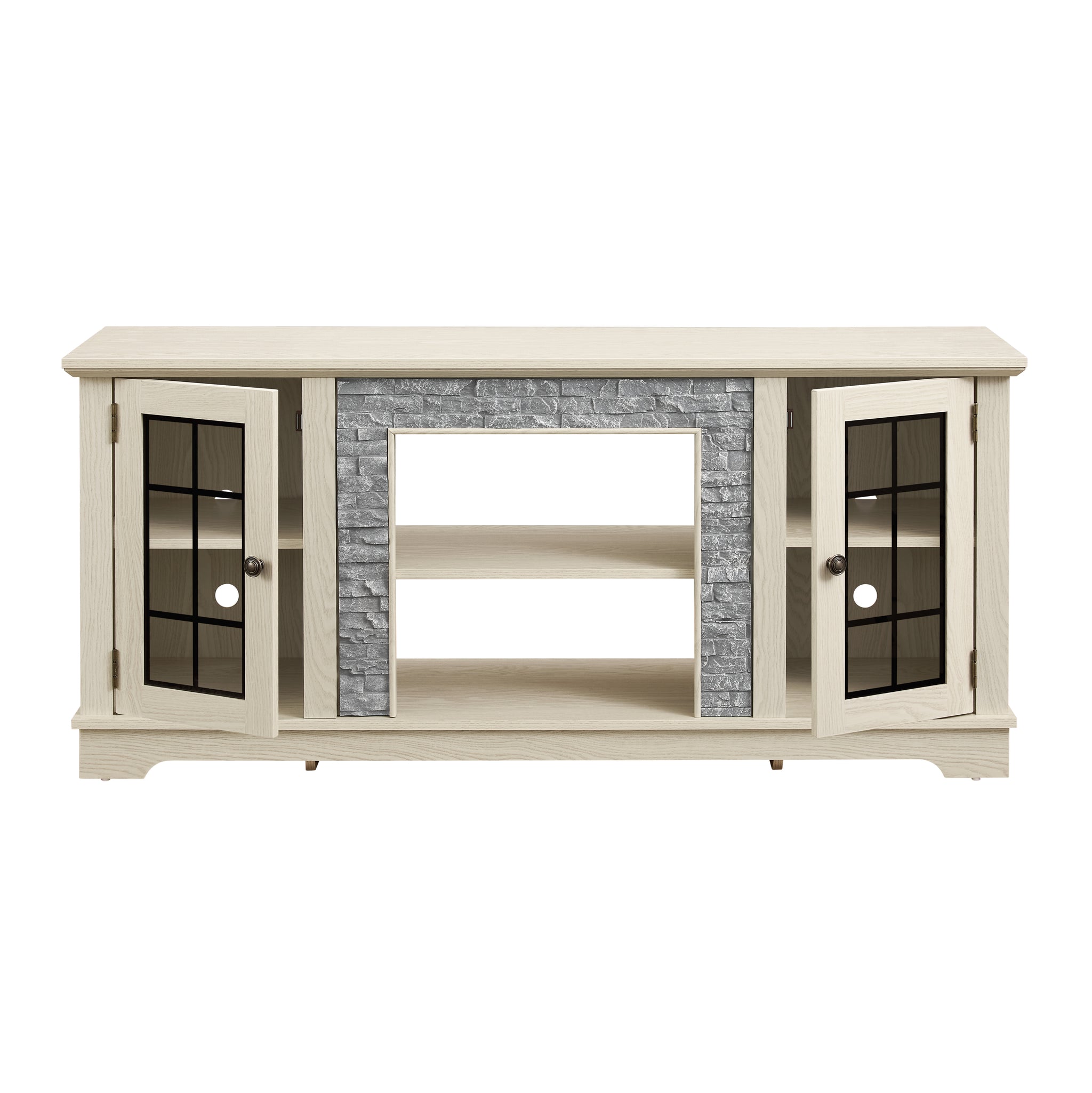 White 58-inch stone-textured TV stand with 2 doors from Anthony & Home Atelier, showcasing modern design and durable construction.