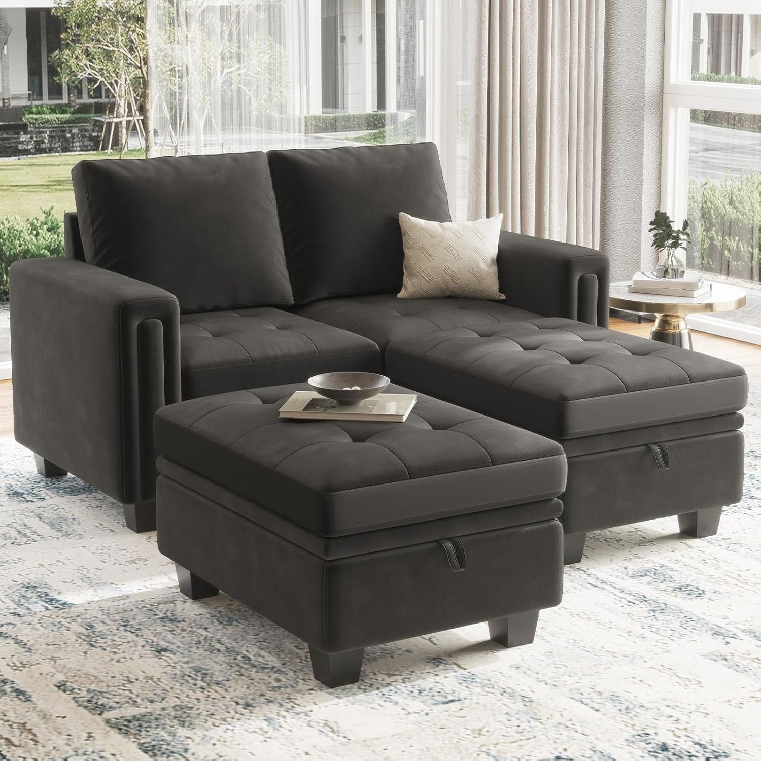 Velvet collection modular sectional sofa with hidden storage by ShipItFurniture, featuring plush velvet upholstery and contemporary design.