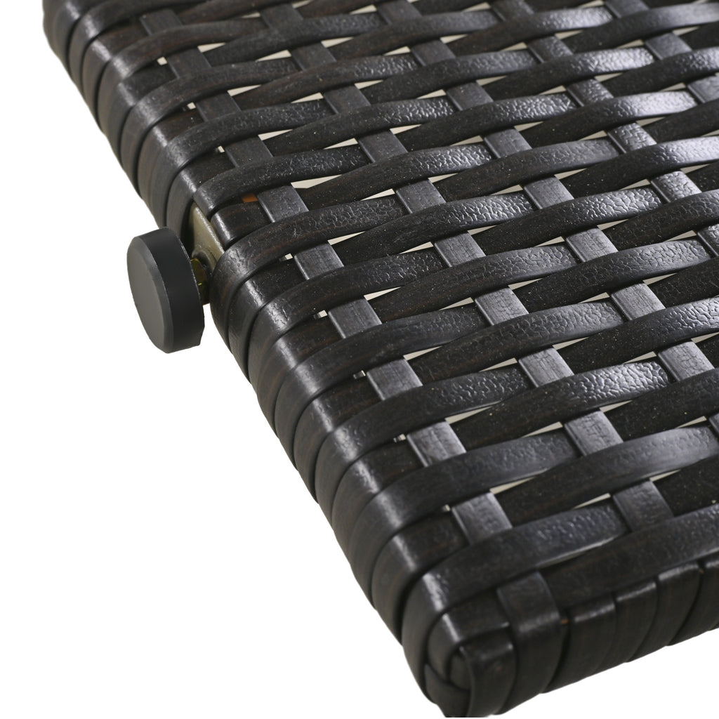 Anthony & Home outdoor wicker chaise lounges set with dark brown finish, adjustable backrest and pull-out side table.