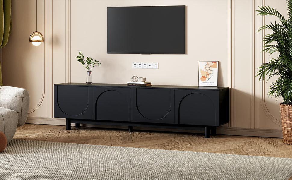Anthony & Home solid wood TV stand with arch cabinet design and sturdy legs, suitable for up to 78-inch TVs.