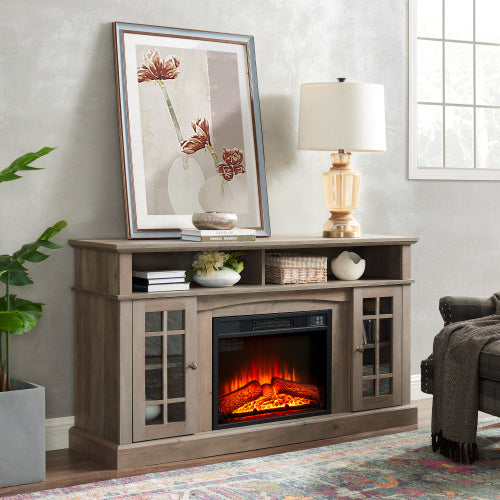 Classic Gray TV Media Stand With 23 Inch Fireplace Inset