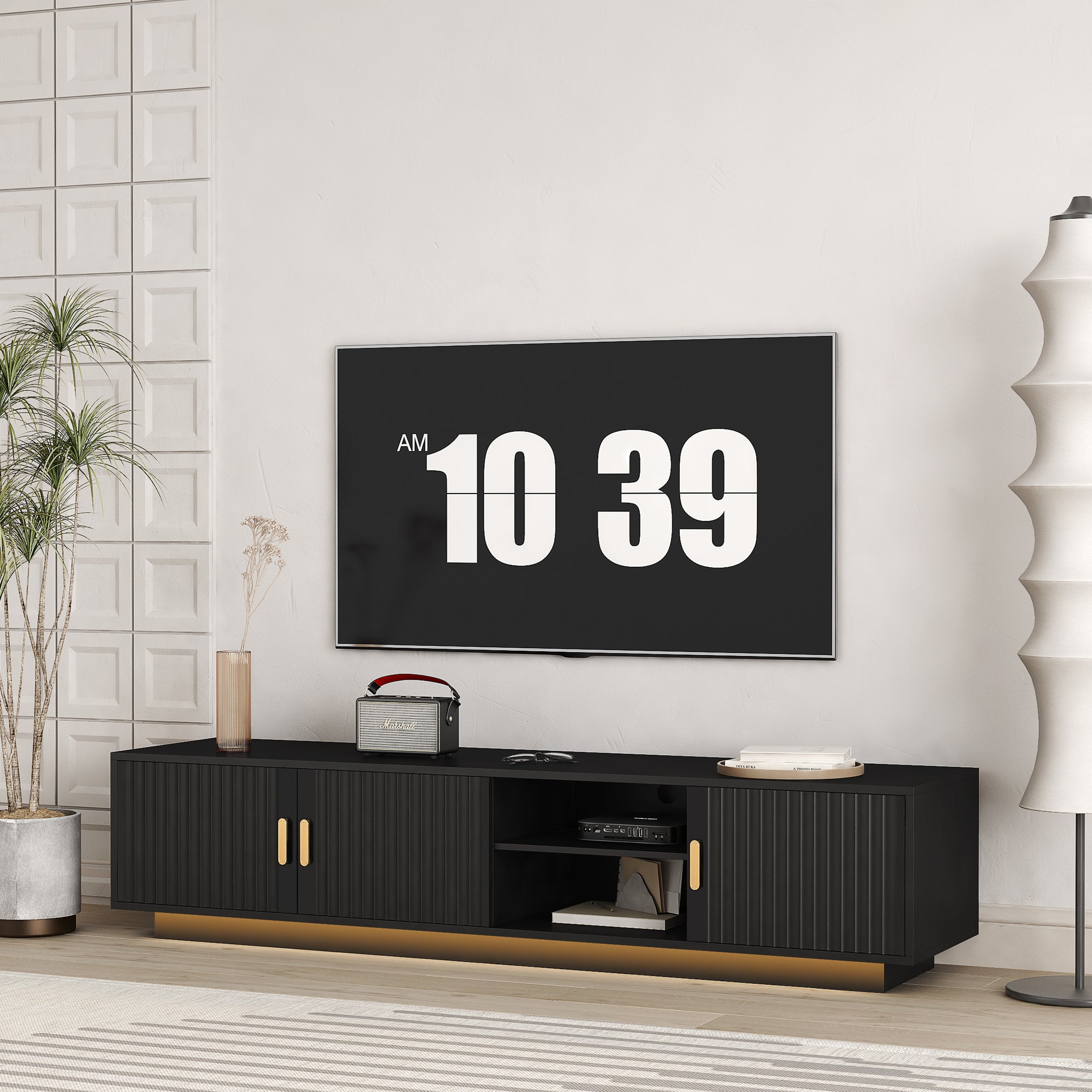 Mid Century Modern LED TV Stand for 80 Inch TV Storage