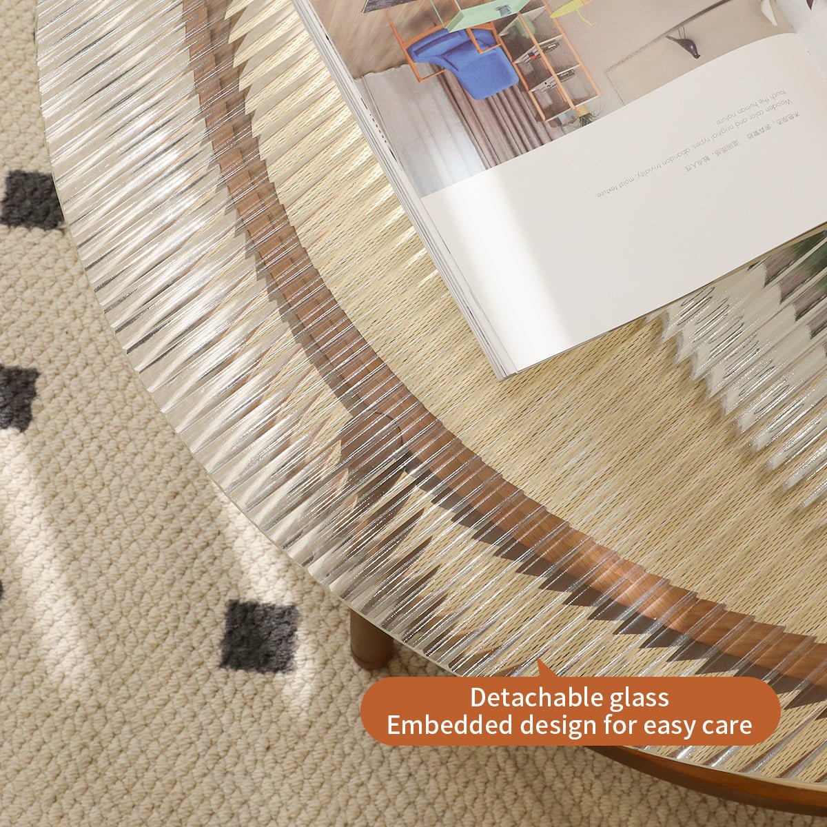Set of nesting round wood coffee tables with tempered glass tops from Anthony & Home's collection, showcasing modern living room decor.