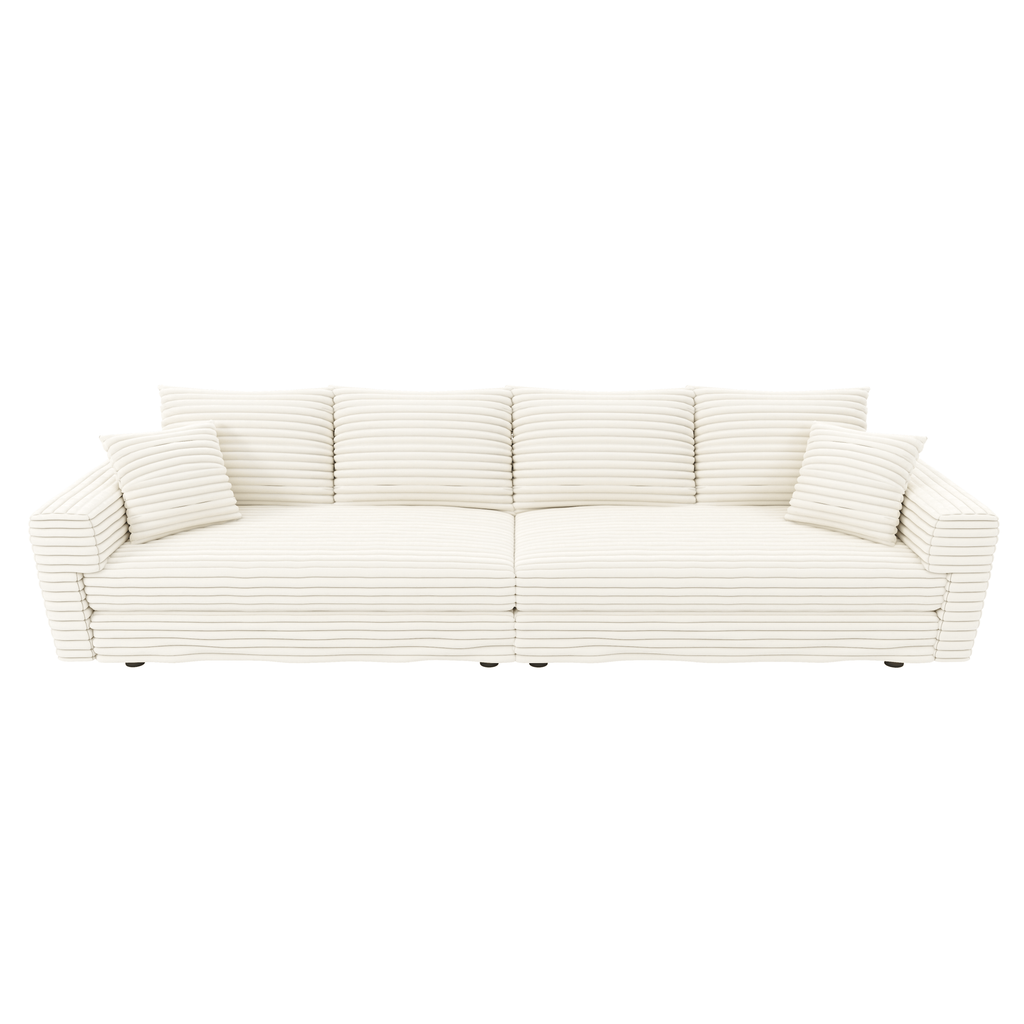 Anthony & Home Atelier Plush Corduroy 4-Seat Sofa with soft velvet texture and modern design, shown in a cozy living room setting.