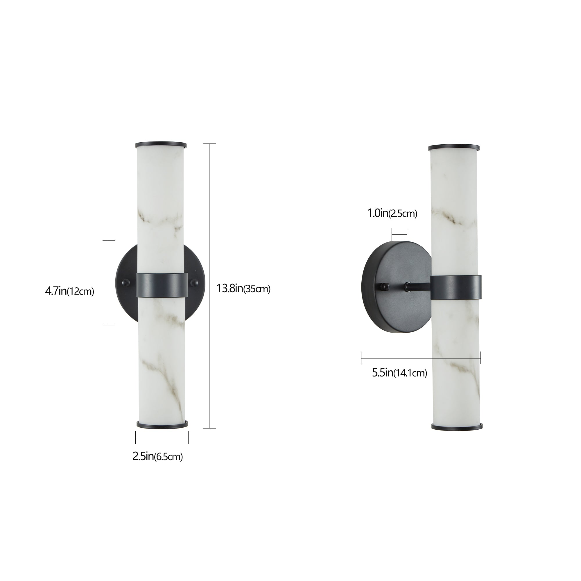 Limited edition Atelier resin marble wall sconce set with matte black iron frames, featuring elegant, modern lighting design.