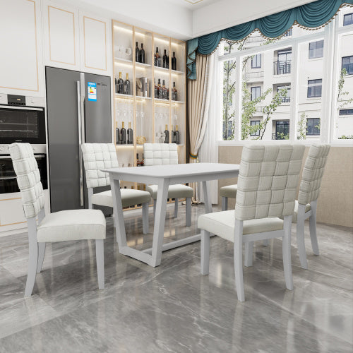 Fx D1 7 Piece Dining Set Chairs And Table Linen Upholstery