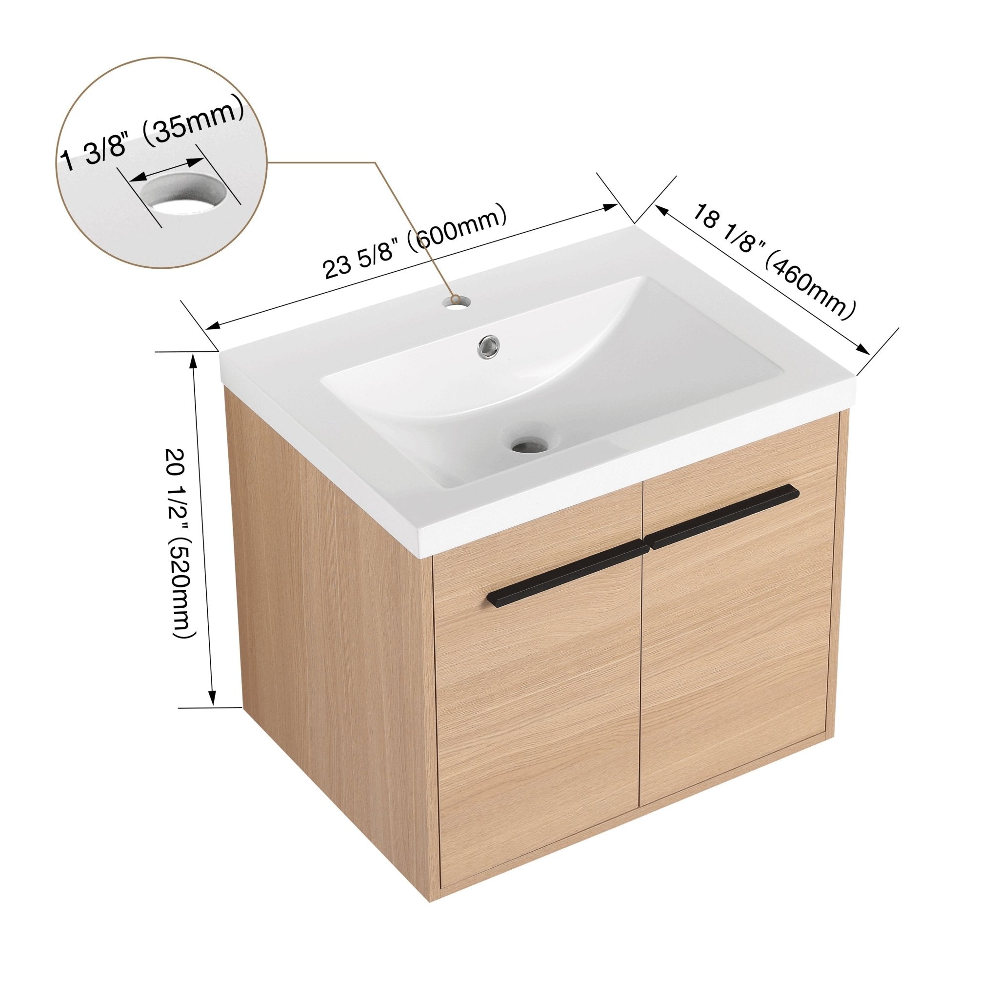 Anthony & Home oak engineered wood bathroom vanity set with resin countertop, 24-inch size, from the Signature Collection.