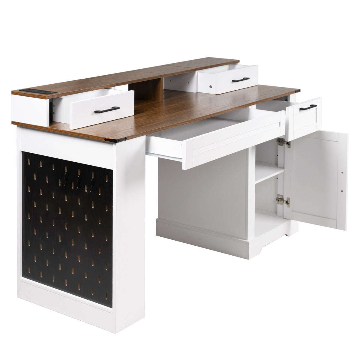 Anthony & Home Studio Barn Door Desk with storage and charging station, featuring a rustic wooden finish and sliding barn door design.