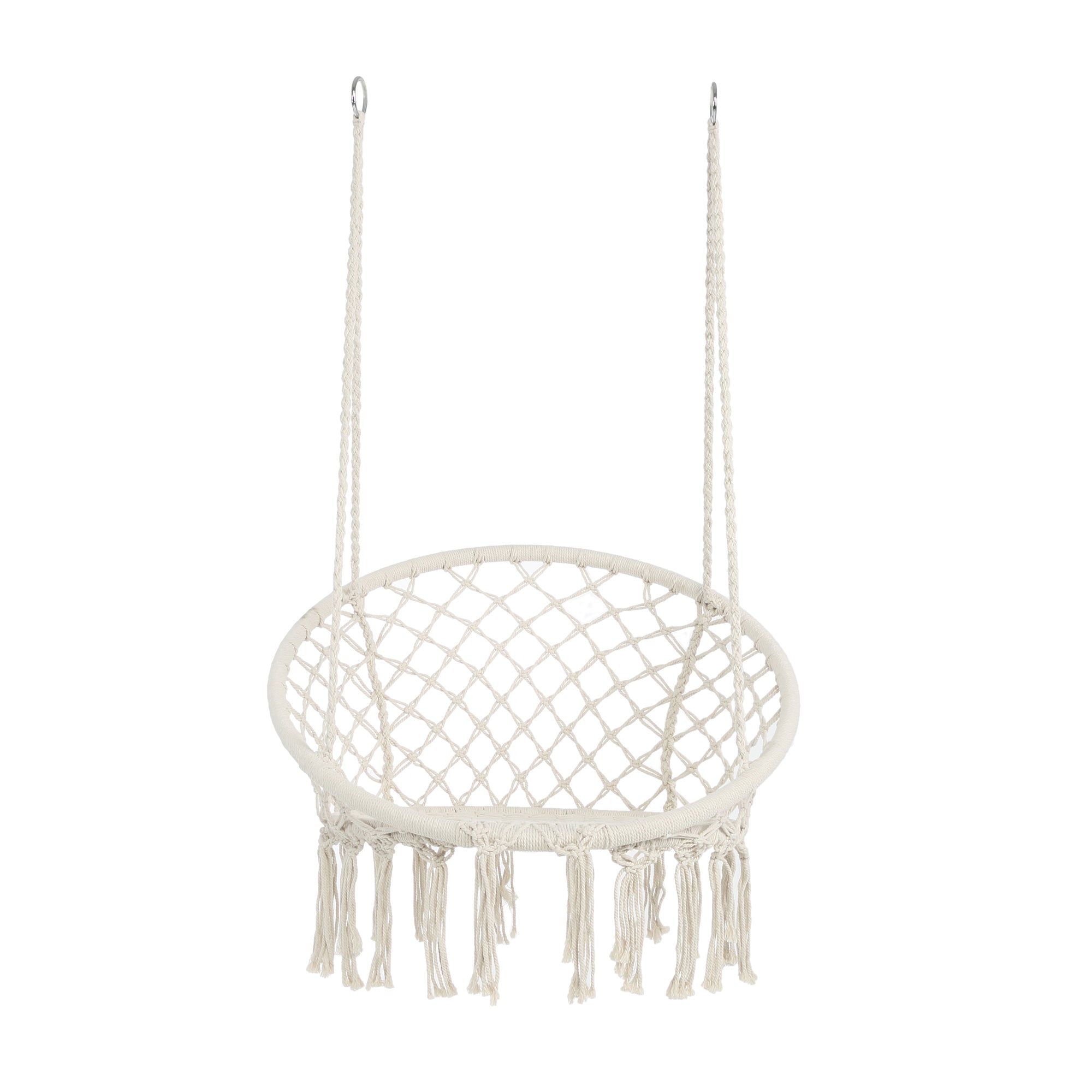 Anthony & Home Atelier macrame hammock chair in luxe cotton rope, suitable for indoor and outdoor use, supports up to 330 lb.