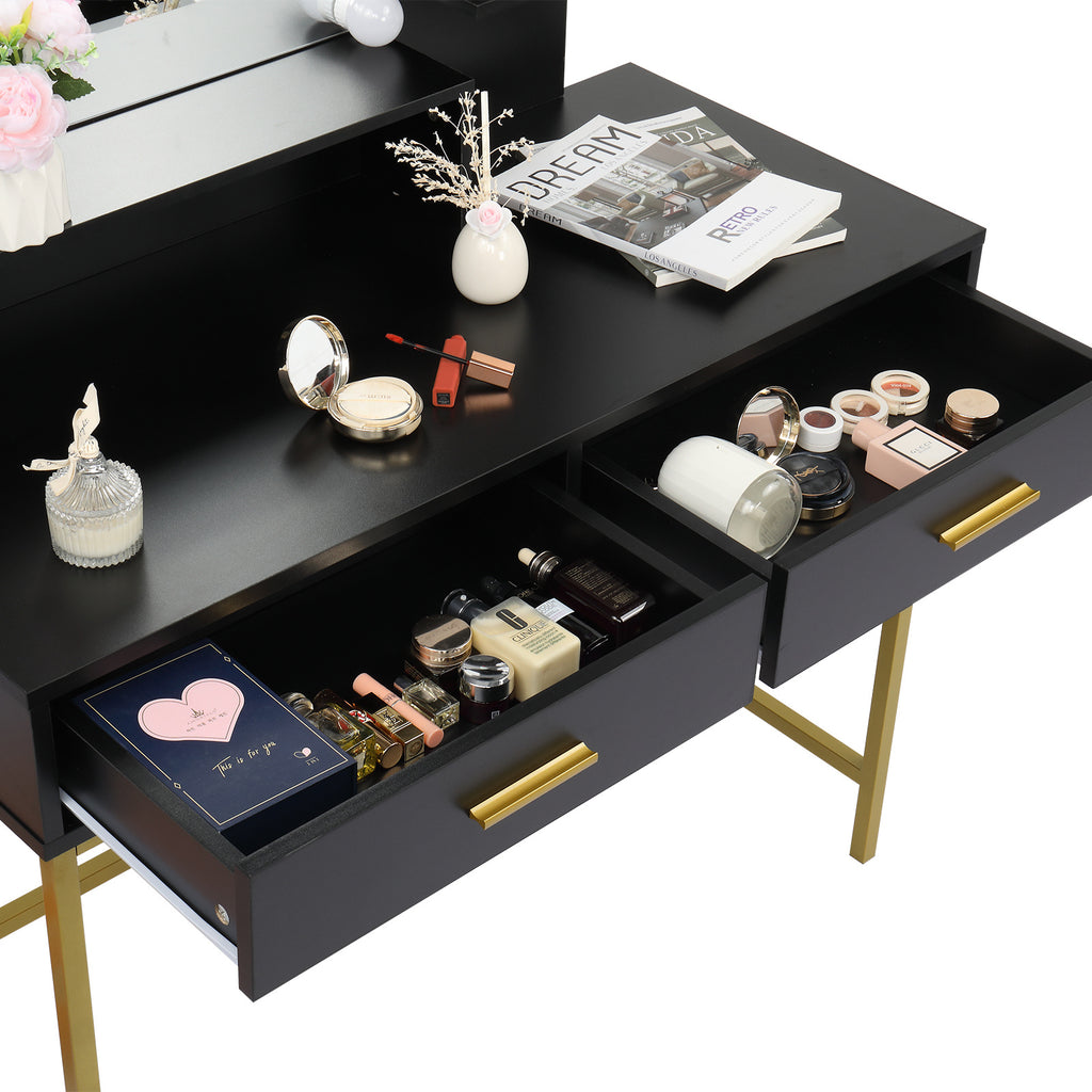 Black Dressing Table Set Two Drawers And Three Tier Shelf