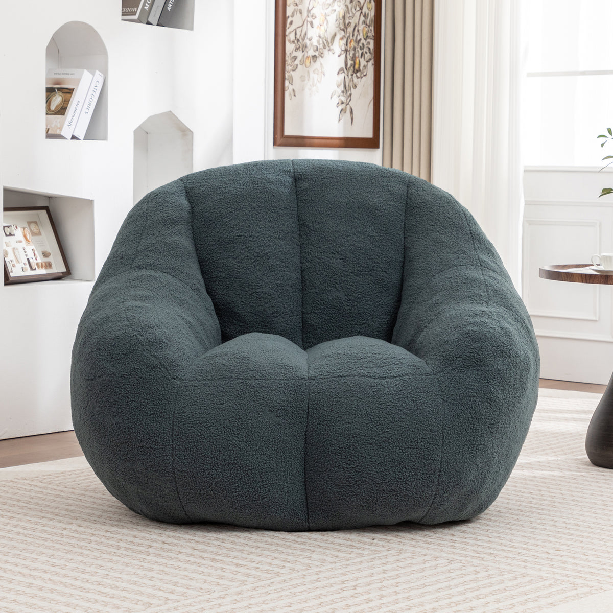 Studio green tufted memory foam bean bag chair by Anthony & Home with plush, comfortable fabric and a stylish, modern design.