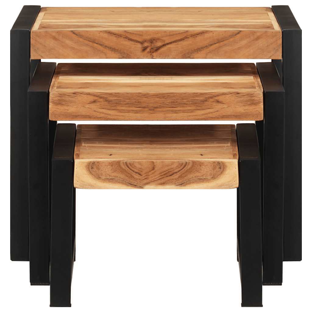 Three Piece Solid Wood Nesting Tables Vintage Style Set