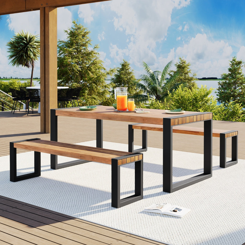 Go 3 Piece Outdoor Dining Set With 2 Benches Acacia Wood