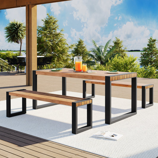 Go 3 Piece Outdoor Dining Set With 2 Benches Acacia Wood