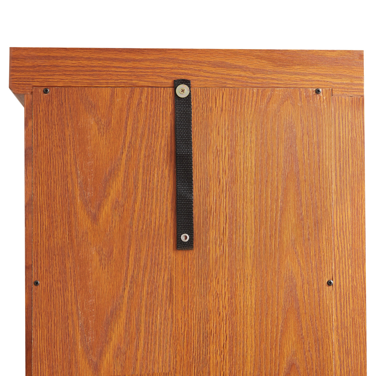 Dark oak corner lighted curio cabinet by Anthony & Home, showcasing glass display shelves and elegant wooden frame.