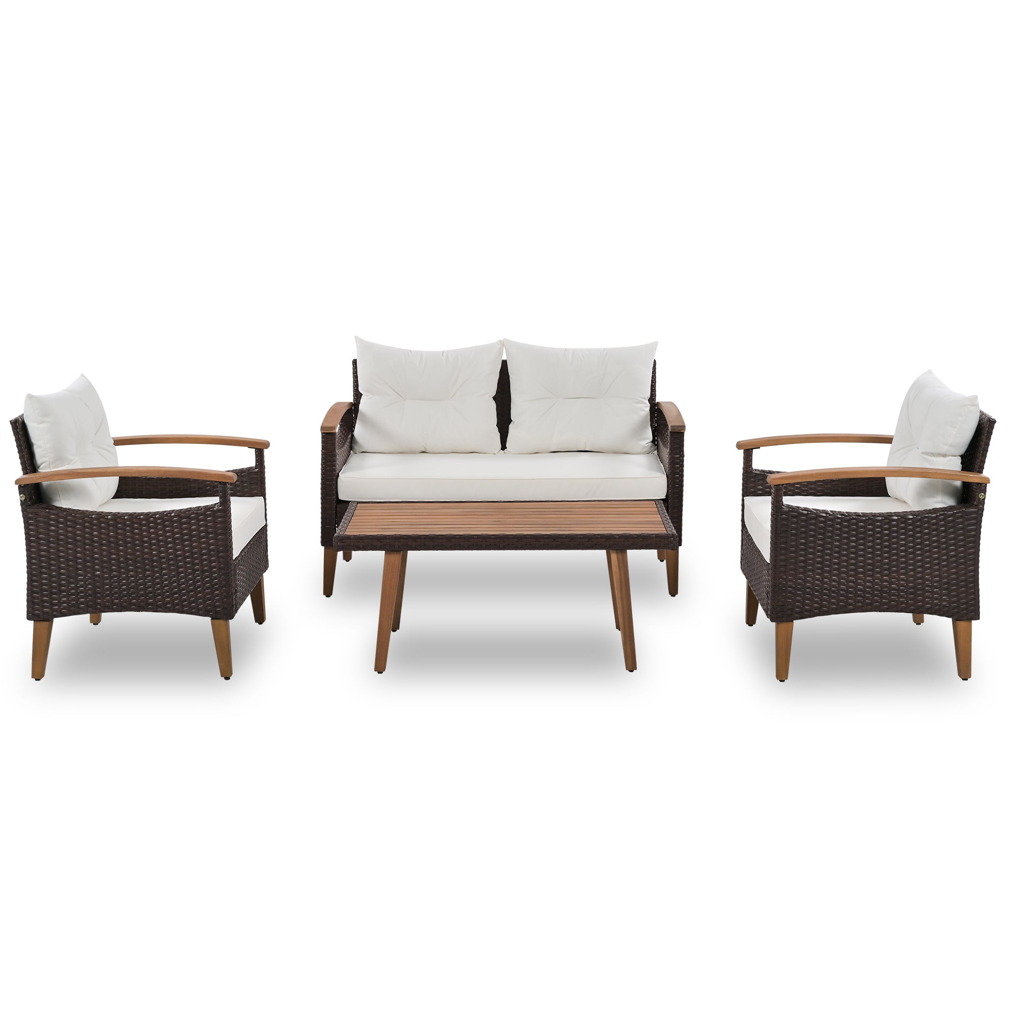 Anthony & Home PE rattan outdoor sofa set with plush cushions in a stylish patio setting.
