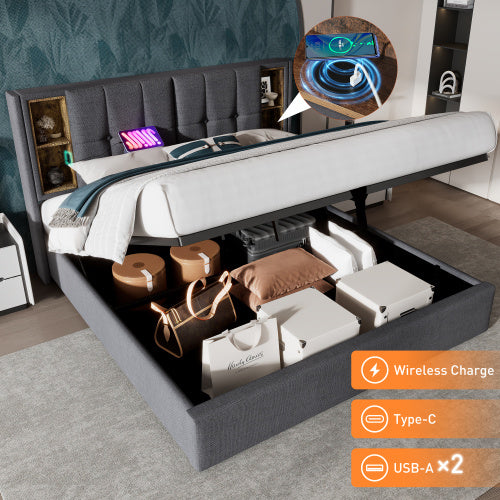 Natural Linen Bed Frame With USB Charge Port 180x200 cm