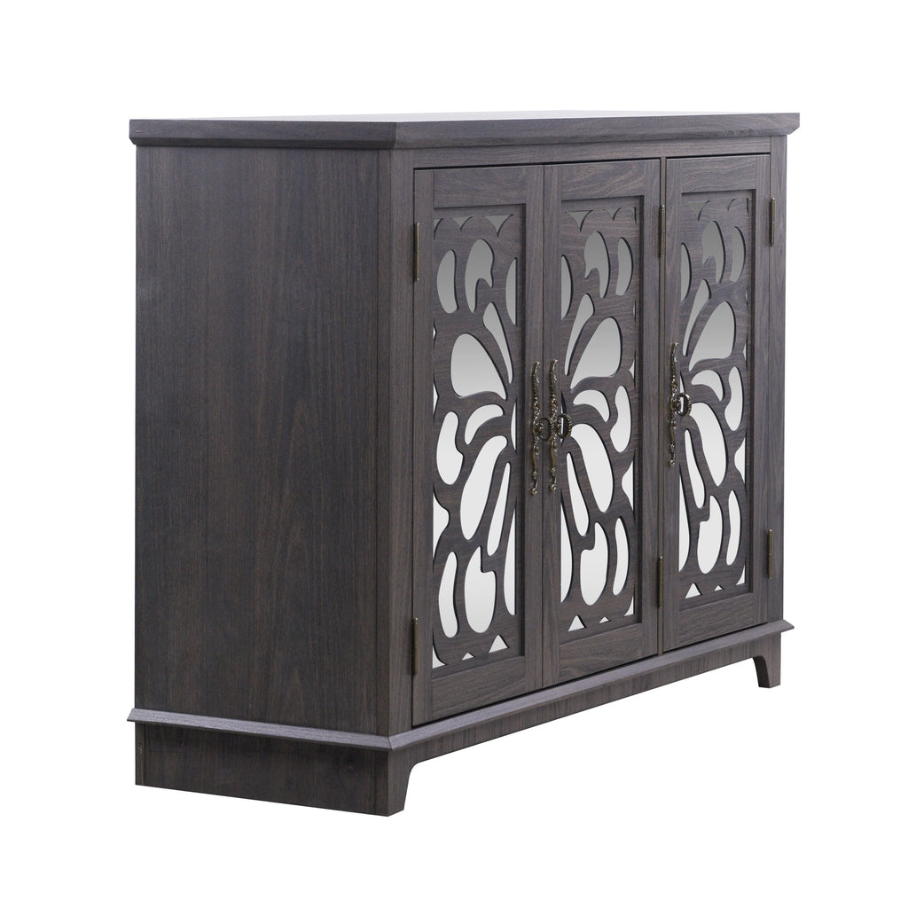 49.33' x 15.55' spacious size countertop Sideboard with 3 mirrored doors adjustable shelves buffet cabinet, storage cabinet for living room, bedroom, dinning room, kitchen, hallway closet brown color - Anthony & Home